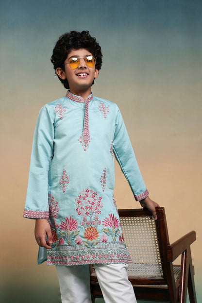 Sky Pure Viscose Silk Kids Boy Kurta Pajama 