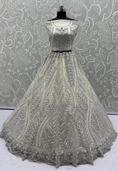 White Pure Soft Heavy net Silk Heavy Embroidery Work Bridal Lehenga