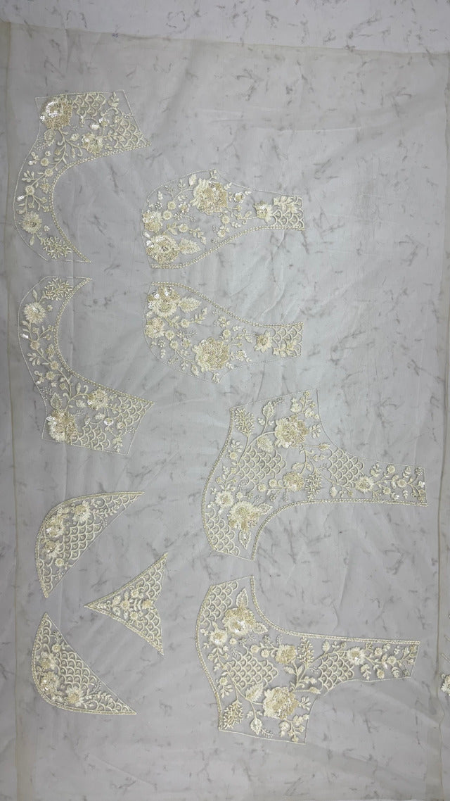 White Pure Premium Net Handwork Kasti &amp; Motif Zari Metallic Sequins Work Wedding Saree