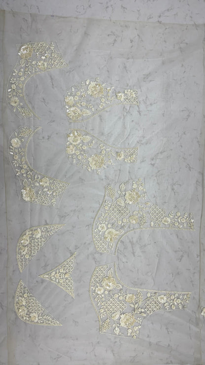 White Pure Premium Net Handwork Kasti &amp; Motif Zari Metallic Sequins Work Wedding Saree