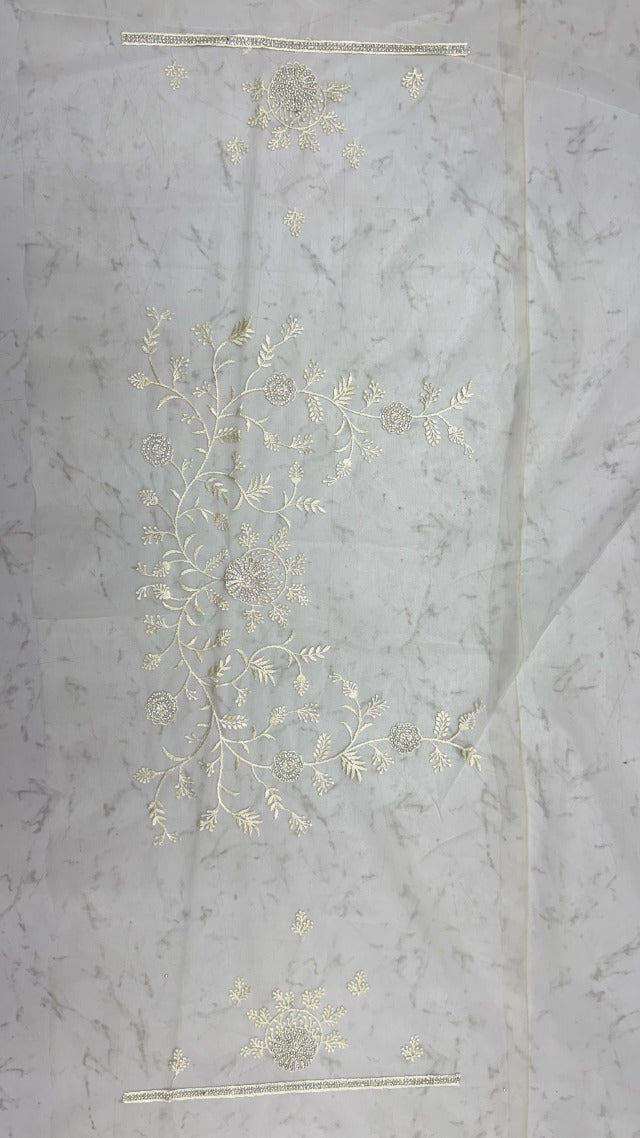 Cream Pure Premium Net Handwork Kasti &amp; Motif Zari Metallic Sequins Work Wedding Saree