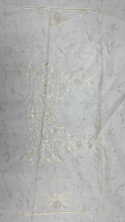 Cream Pure Premium Net Handwork Kasti &amp; Motif Zari Metallic Sequins Work Wedding Saree