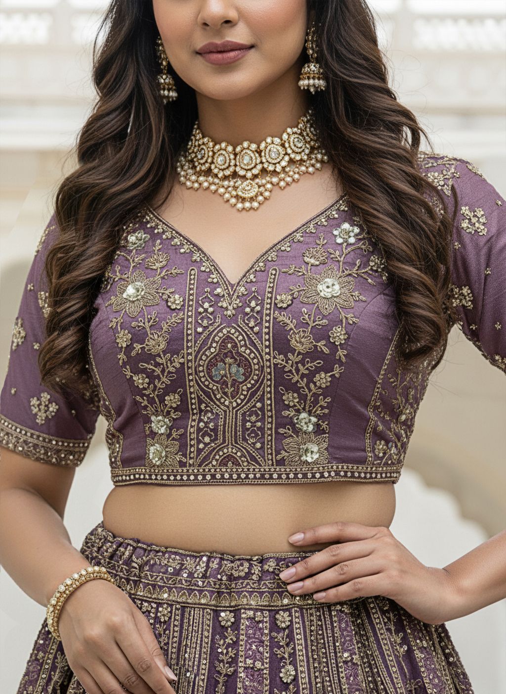 Purple Pure Soft Orgenza Sequins Work Bridal Lehenga Choli