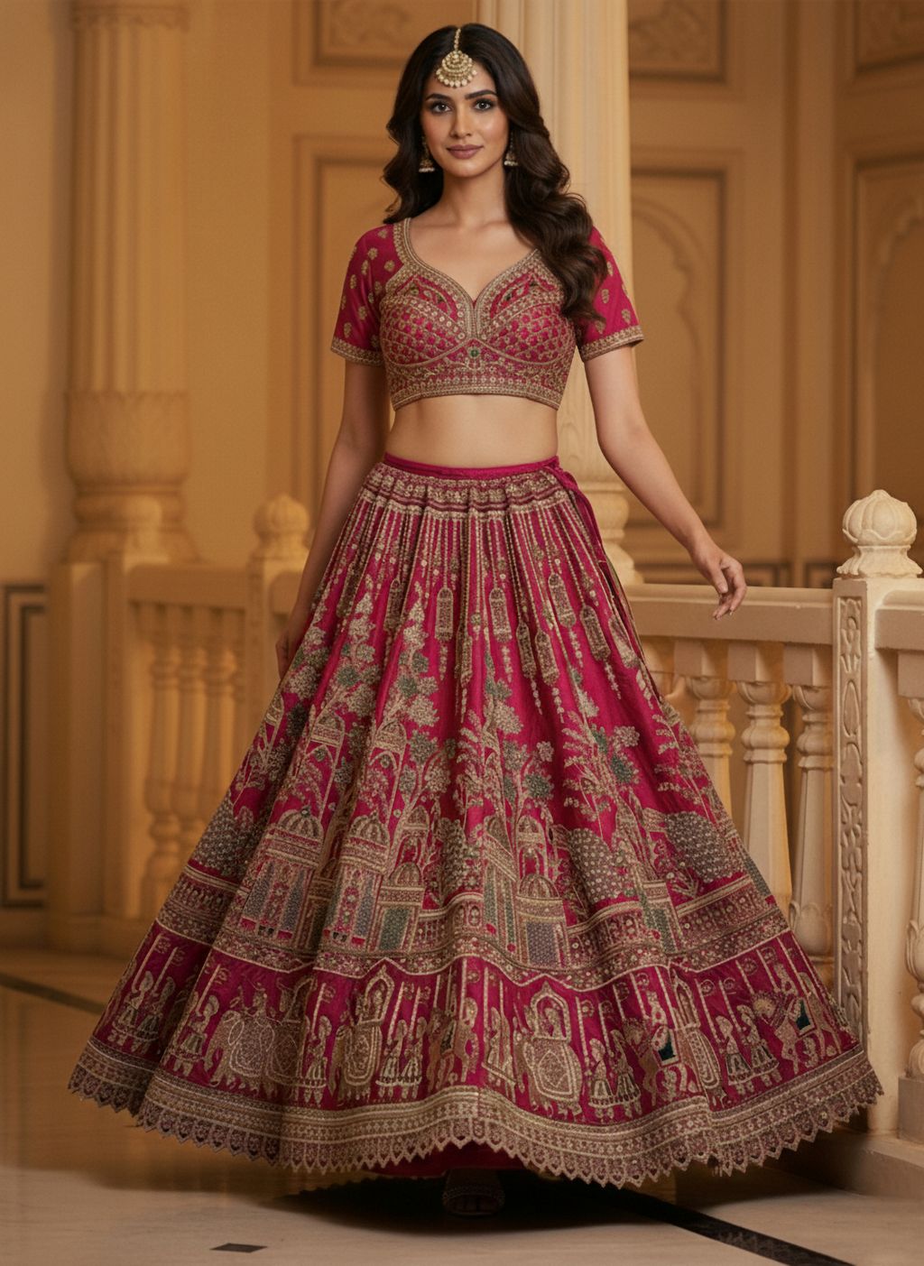 Rasberry Pink Pure Soft Silk Heavy Embroidery Work Bridal Lehenga