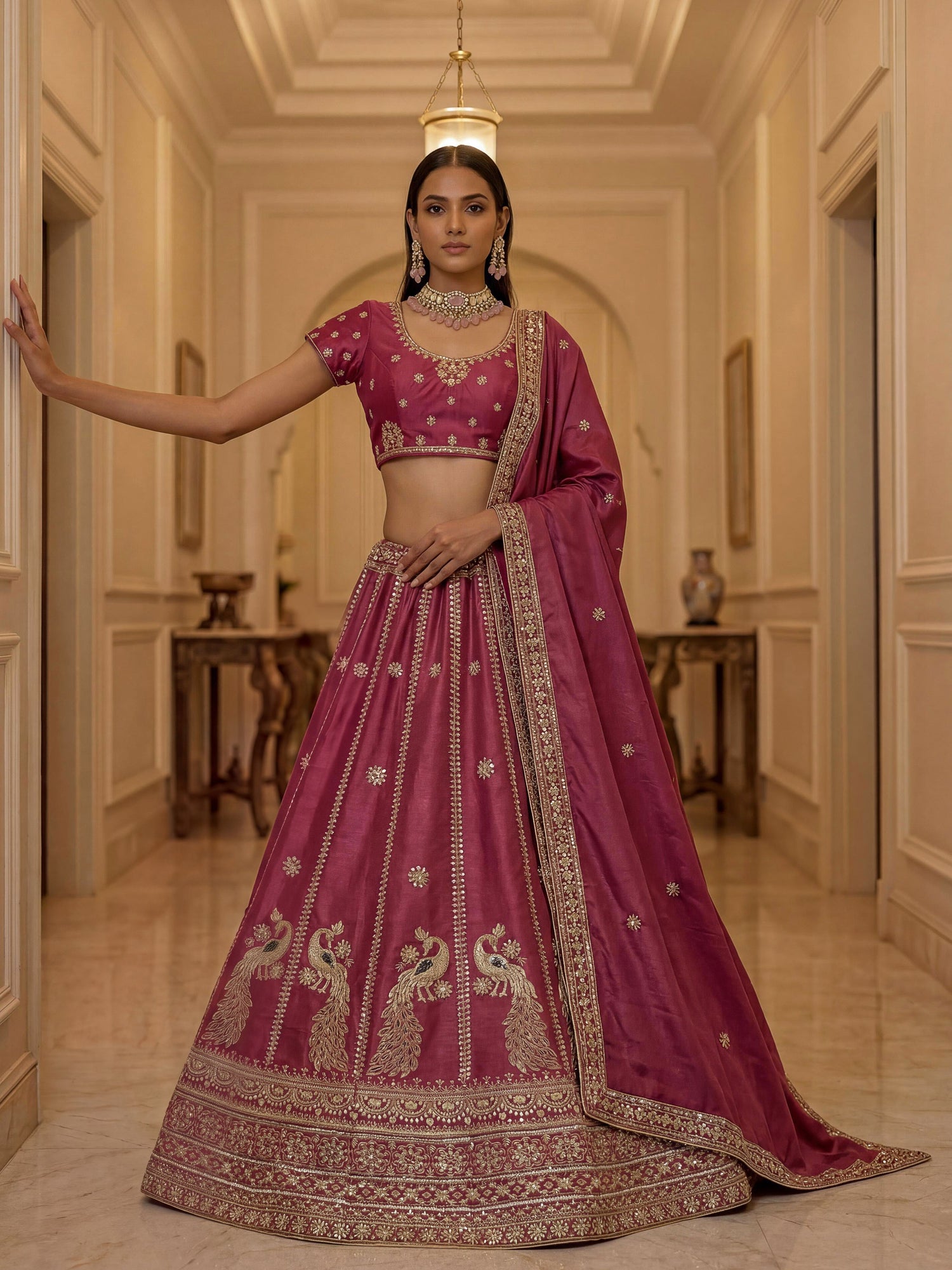Pink Pure Soft Silk Heavy Sequins Zari Embroidery Thread Work Lehenga Choli