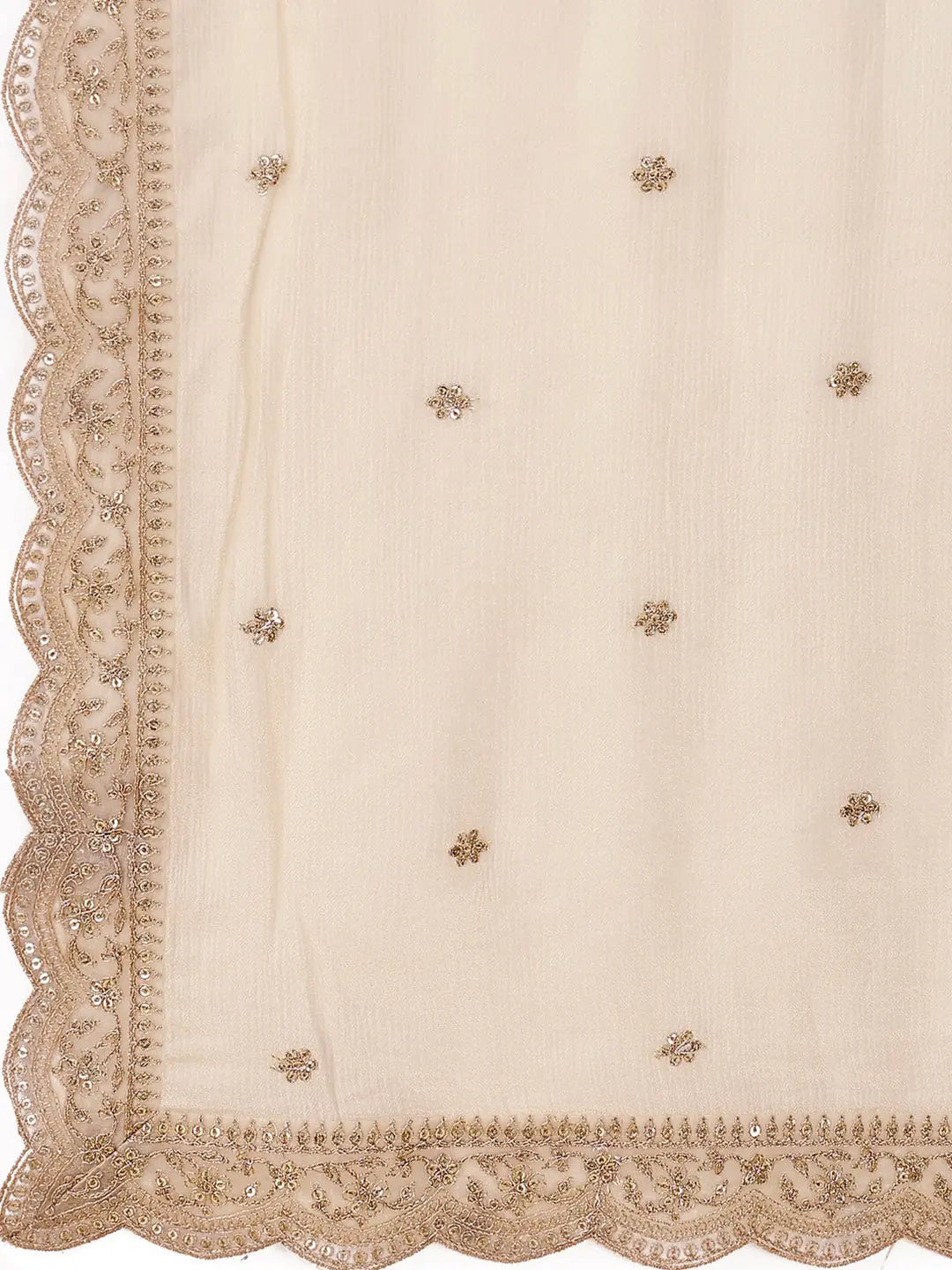 Beige Chinnon Embroidered Kurta Sharara Suit with Dupatta