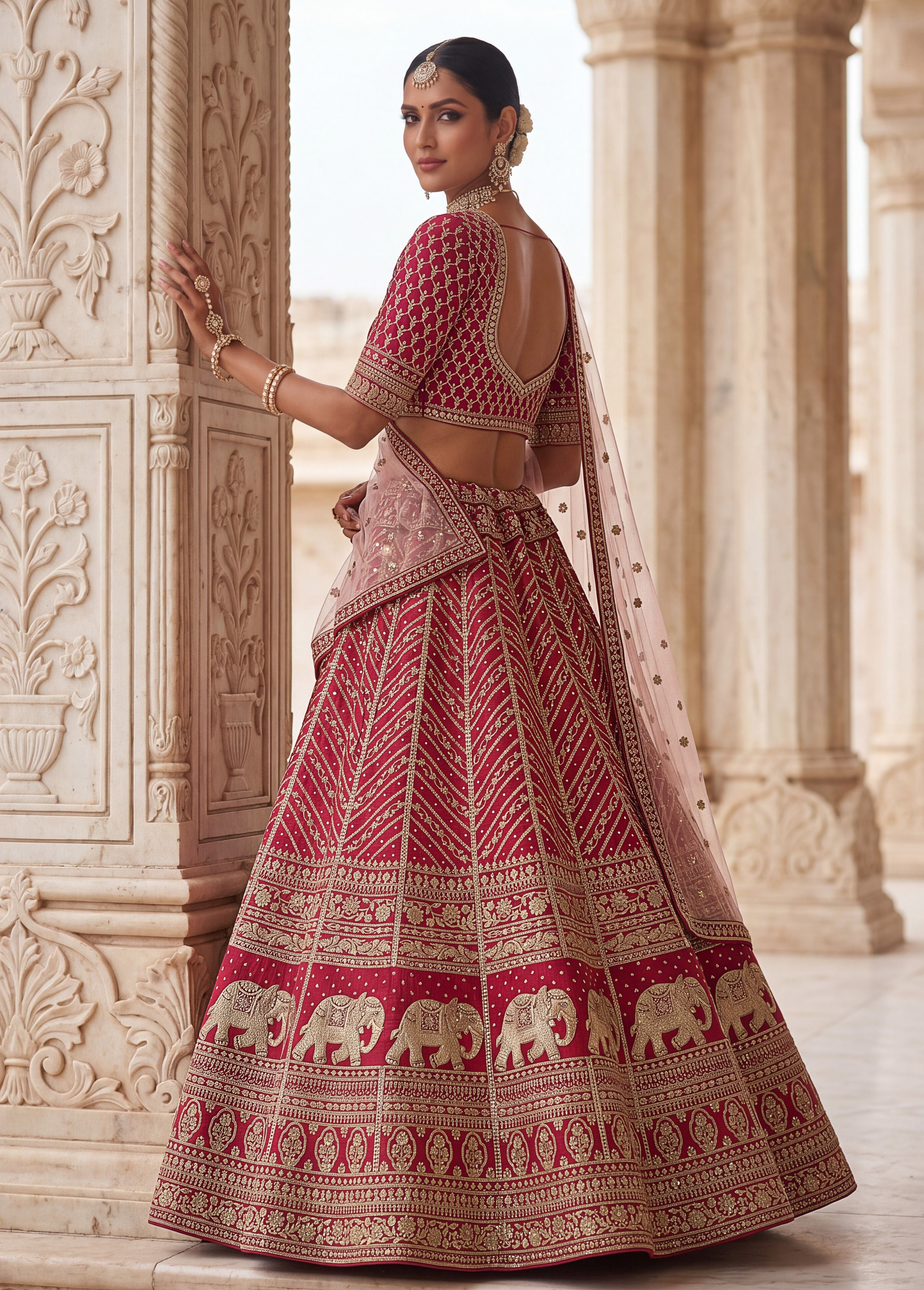 Rani Pink Pure Slubb Silk Premium Tatamie Zari Dori Embroidery Metalic Sequins Work Bridal Lehenga Choli