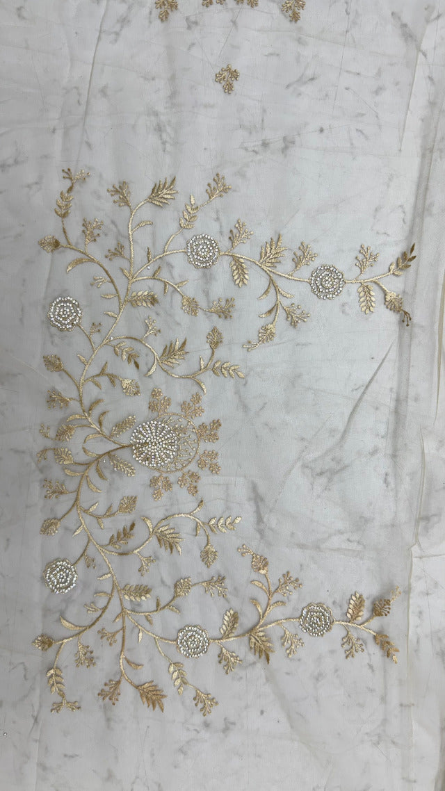 Gold Pure Premium Net Handwork Kasti &amp; Motif Zari Metallic Sequins Work Wedding Saree