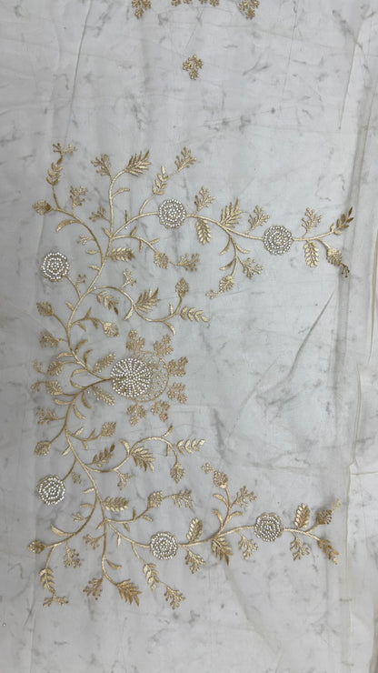 Gold Pure Premium Net Handwork Kasti &amp; Motif Zari Metallic Sequins Work Wedding Saree