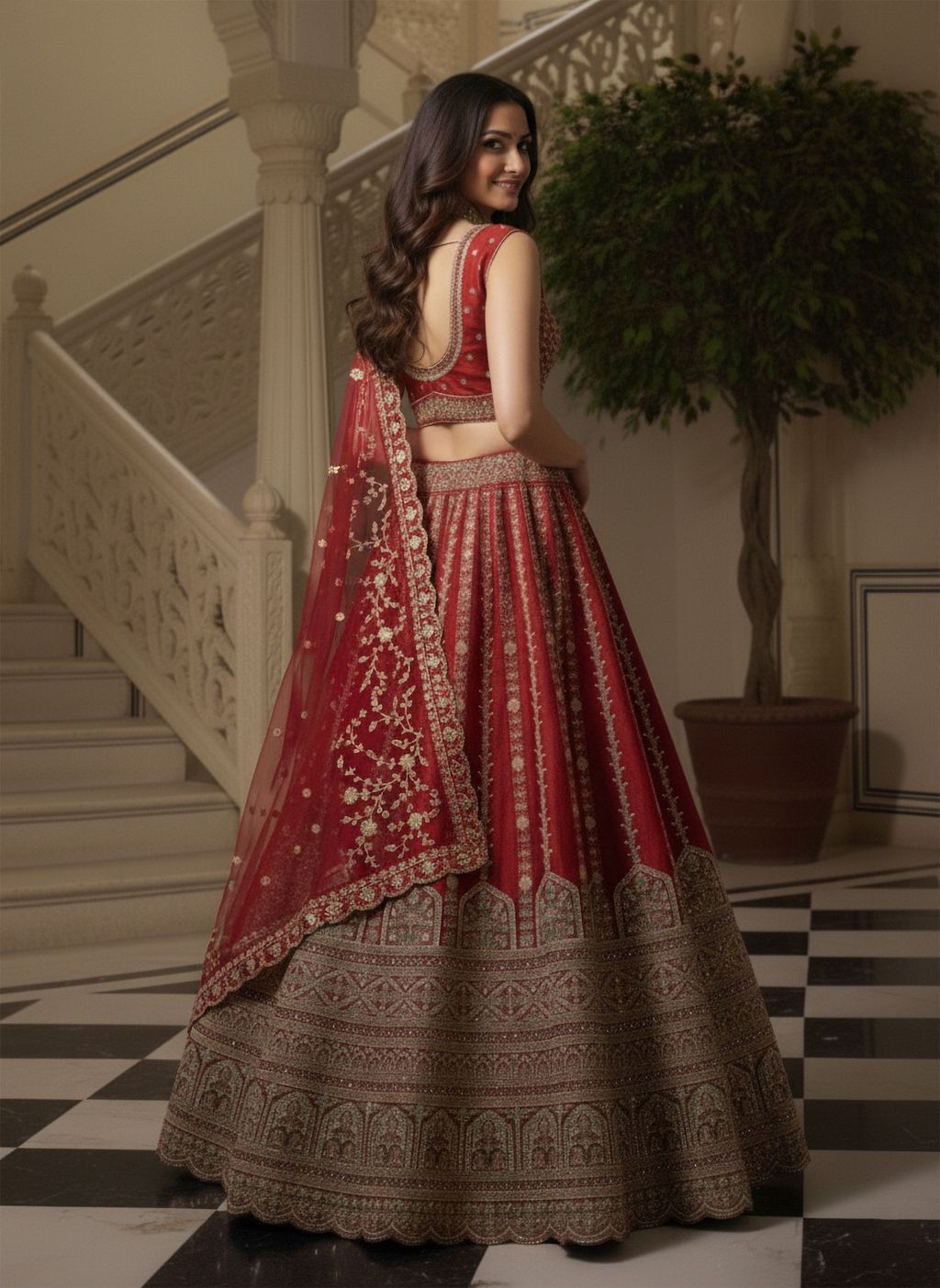 Red Pure Soft Gadhwal Silk Heavy Embroidery Work Bridal Lehenga