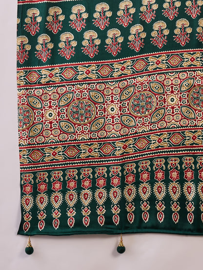 Green Pure Semi Modal Silk Floral Printed Saree 