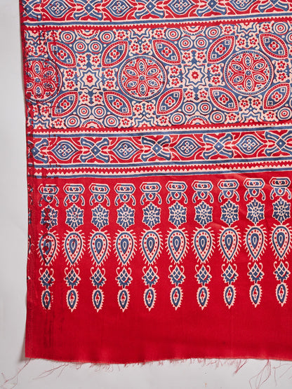 Mustard Pure Semi Modal Silk Ajarkh Printed Saree