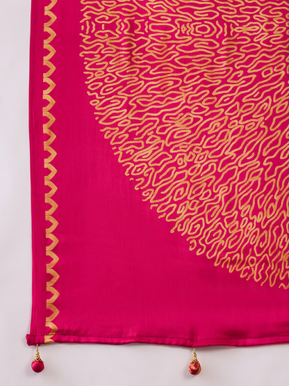 Pink Pure Semi Modal Japan Silk Ajarkh Printed Saree 