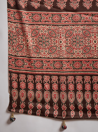 Violet Pure Semi Modal Silk Ajarkh Printed Saree 
