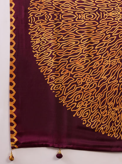 Maroon Pure Semi Modal Japan Silk Ajarkh Printed Saree 