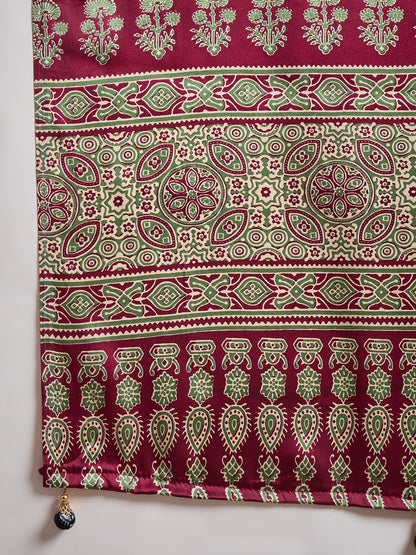 Red Pure Semi Modal Silk Ajarkh Printed Saree 