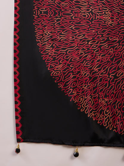 Black Pure Semi Modal Japan Silk Ajarkh Printed Saree 