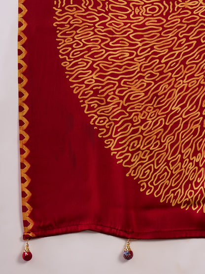Red Pure Semi Modal Japan Silk Ajarkh Printed Saree 