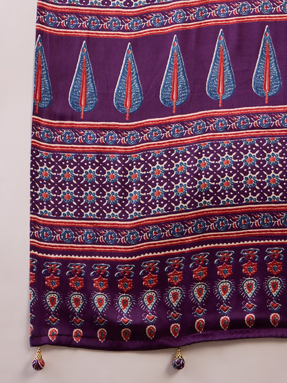 Purple Pure Semi Modal Silk Floral Printed Saree 