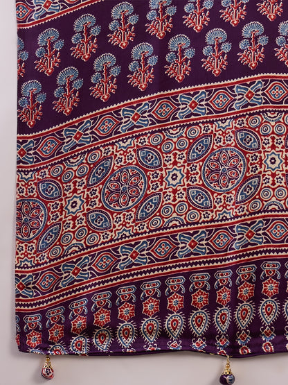 Purple Pure Semi Modal Silk Floral Printed Saree 