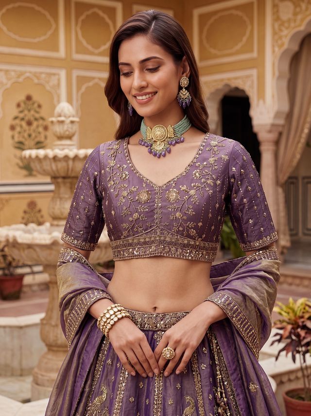 Orchid Pure Soft Heavy Fendi Orgenza Sequins Embroidery Work Bridal Lehenga 