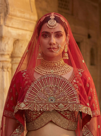 Pink Pure Soft Silk Heavy Embroidery Work Bridal Lehenga