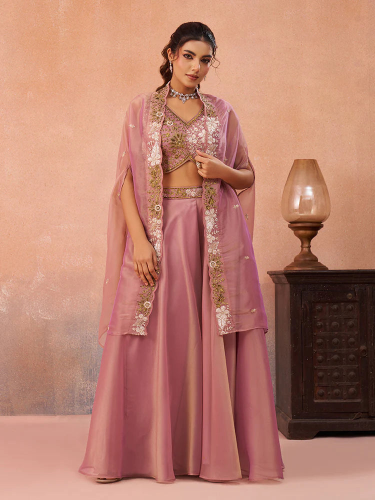 Dusty Pink Embroidered Co-Ord Set for Women