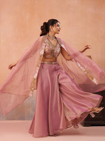 Dusty Pink Embroidered Co-Ord Set for Women