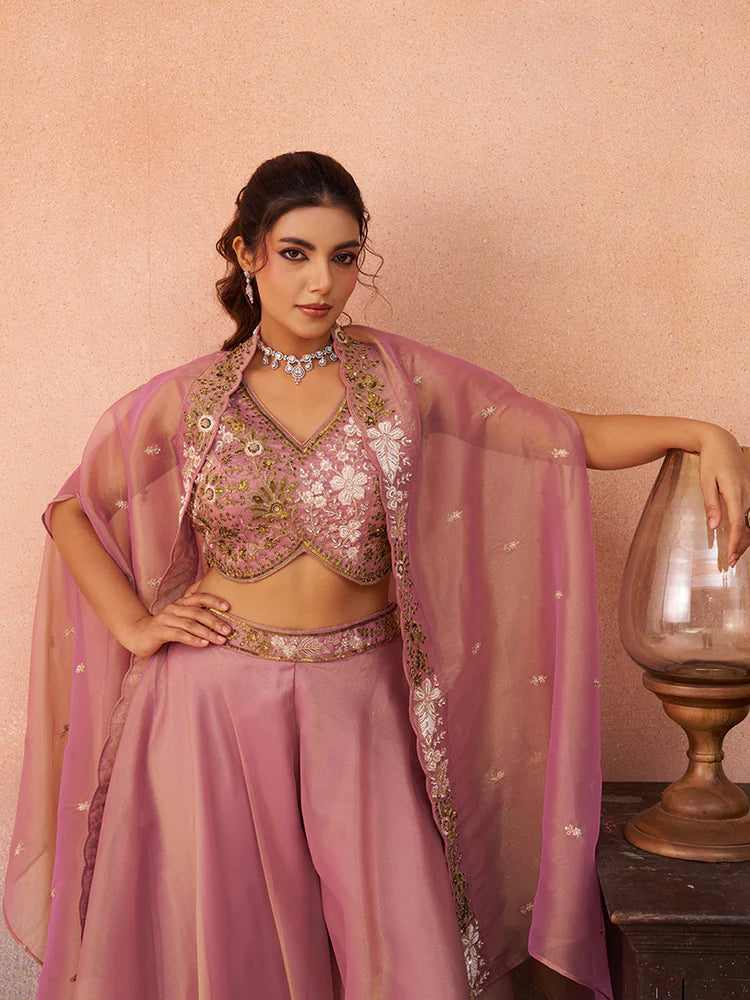 Dusty Pink Embroidered Co-Ord Set for Women