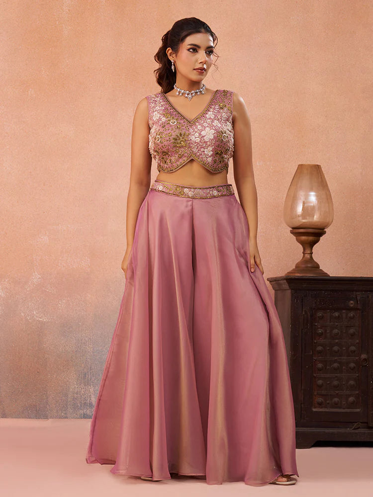 Dusty Pink Embroidered Co-Ord Set for Women