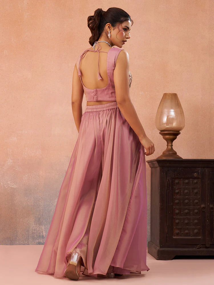 Dusty Pink Embroidered Co-Ord Set for Women