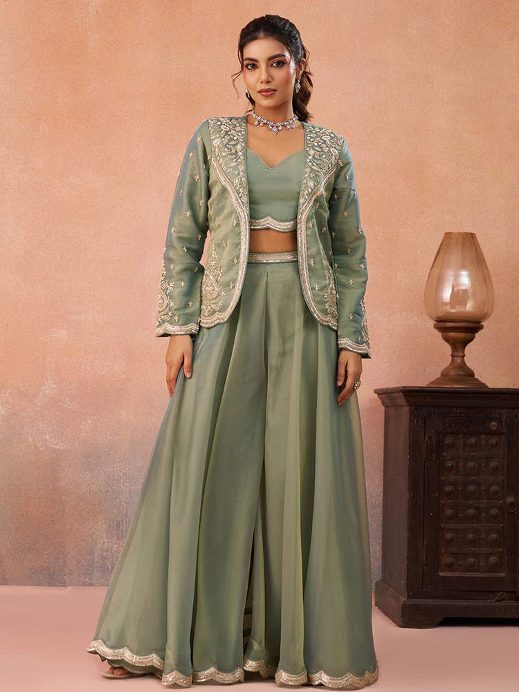 Sage Green Co-Ord Set for Women with Jacket 