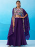 Purple Crepe Co-Ord Set with Embroidered Crop Top 