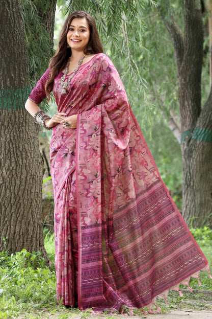 Pink Pure Soft Tussar Silk Saree Tussar Saree Anant Tex Exports Pvt.Ltd..