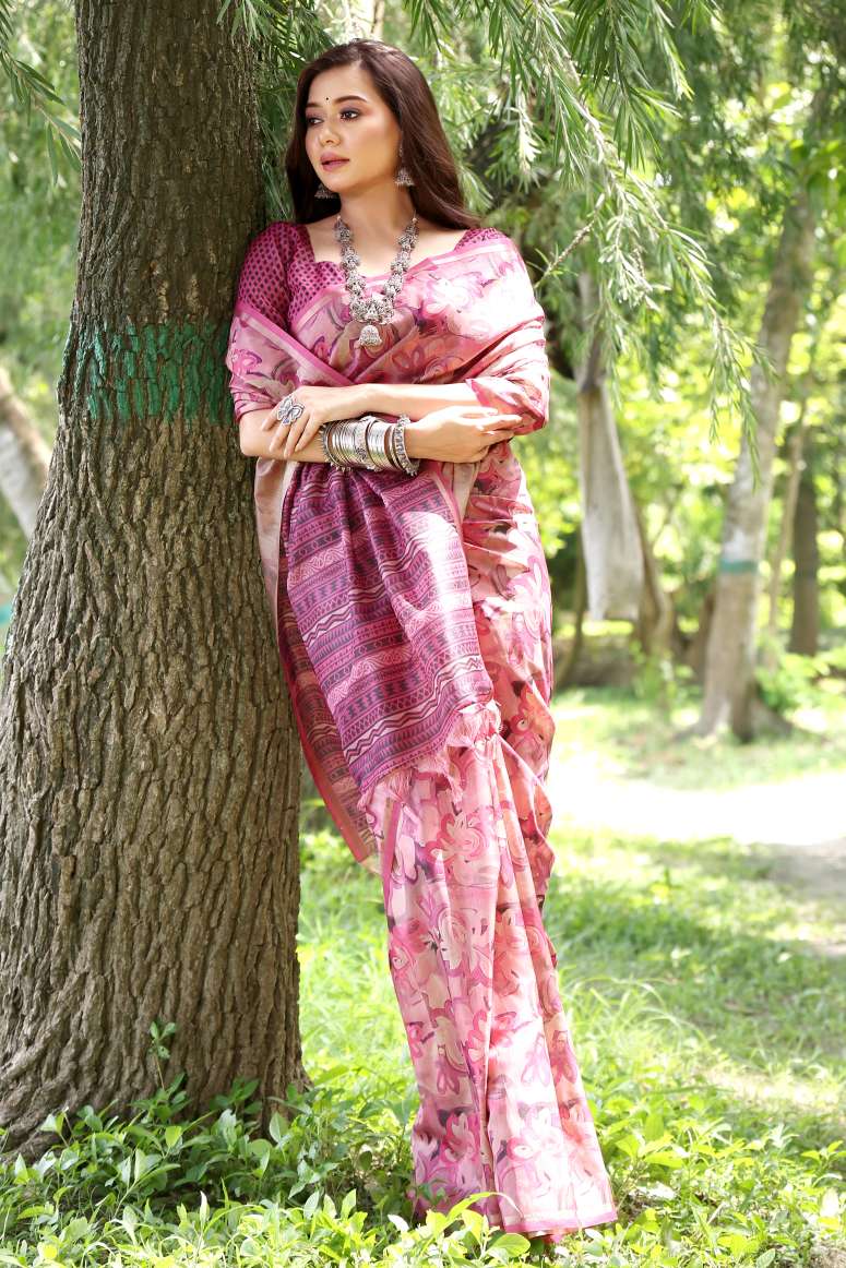 Pink Pure Soft Tussar Silk Saree