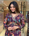 Purple Floral Georgette Anarkali Kurti with Chinnon Dupatta
