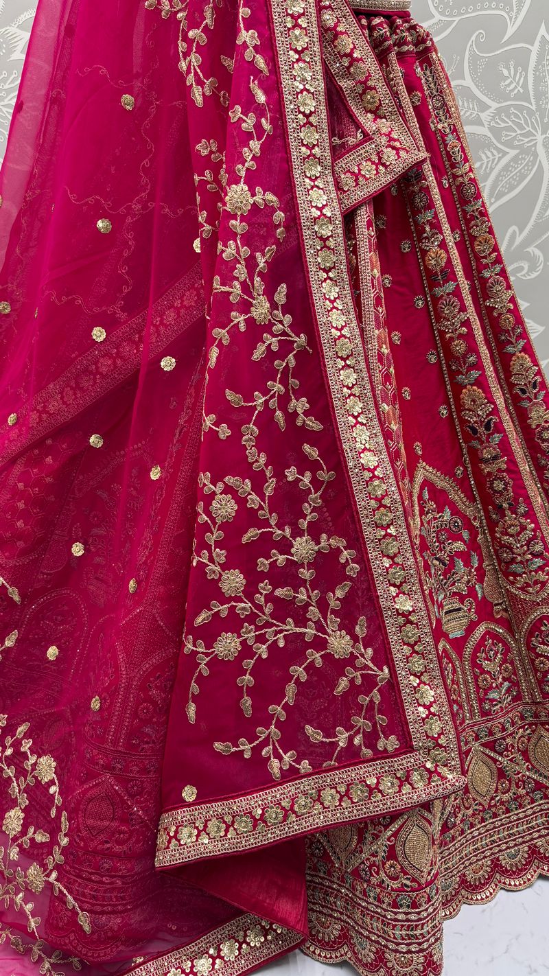 Red Pure Soft Gadhwal Silk Premium Bridal Lehenga Choli Wedding Lehenga Choli Anant Tex Exports Pvt.Ltd..