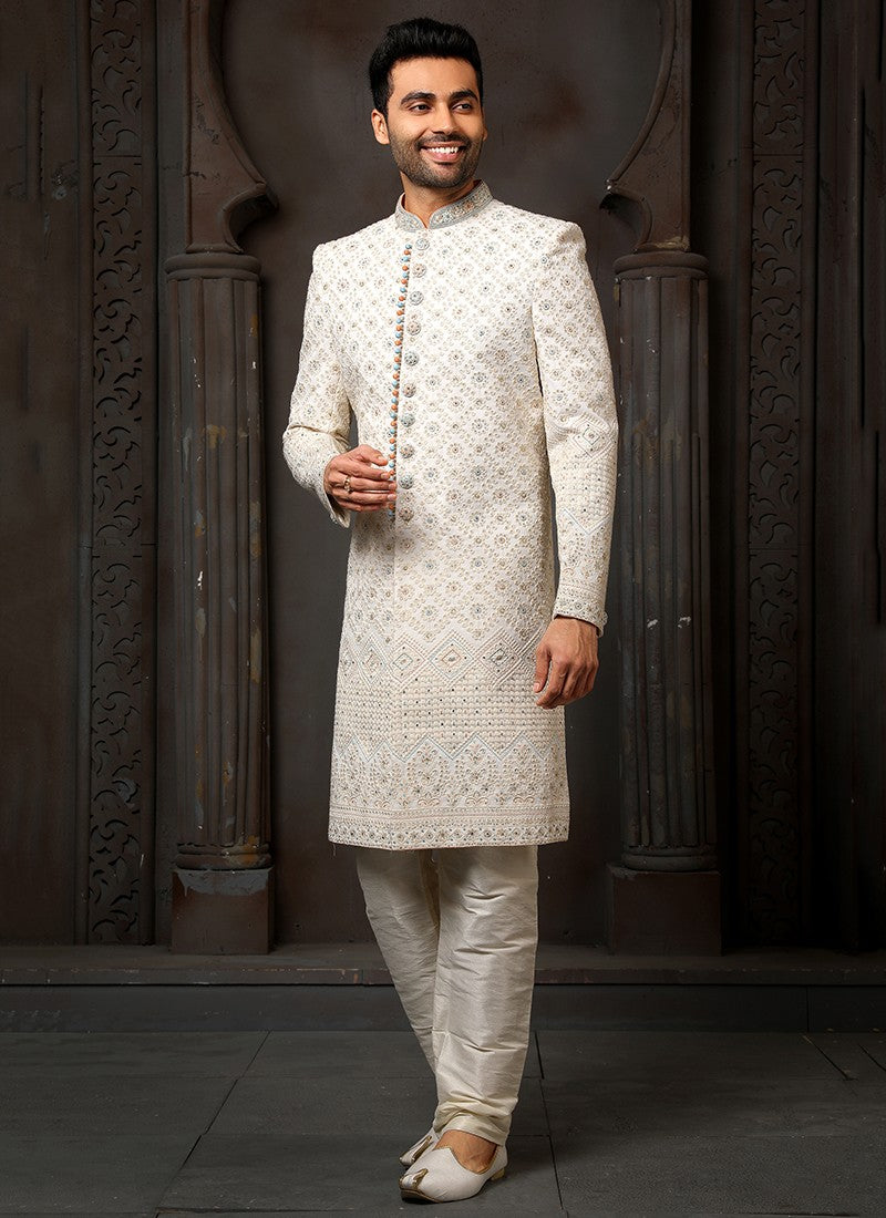 Pearl Colour Wedding Wear Sherwani Suit D.No.1731 Anant Tex Exports Private Limited