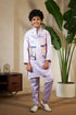 Lavender Pure Satin Silk Kids Boy Kurta Pajama With Koti Jacket 