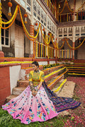 Navratri Garba Special Pink Maslin Cotton Digital Printed Mirror Pasting Chaniya Choli For Women's