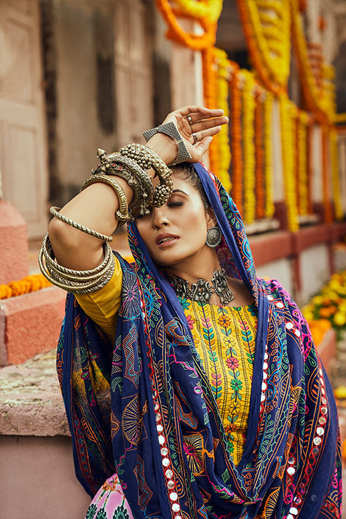 Navratri Garba Special Pink Maslin Cotton Digital Printed Mirror Pasting Chaniya Choli For Women's