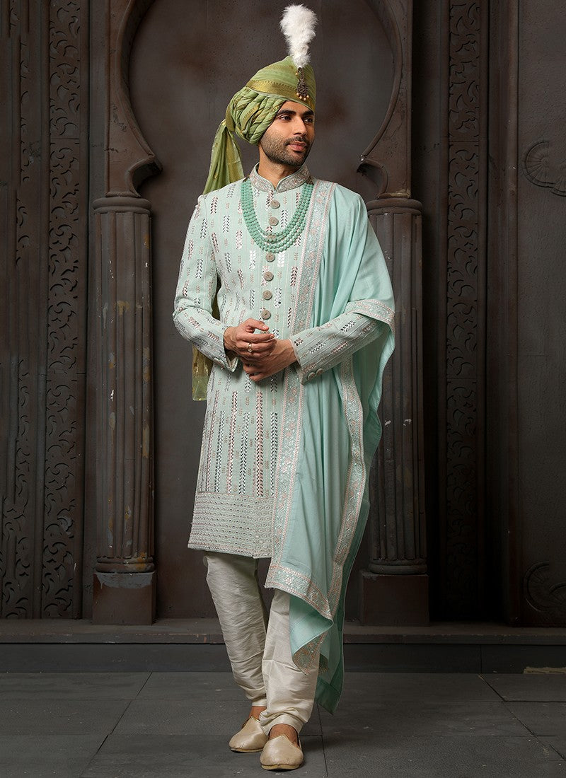 Pista Green Colour Wedding Wear Sherwani Suit D.No.1722 Anant Tex Exports Private Limited