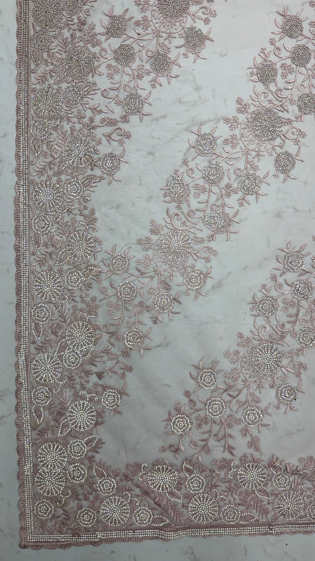 Lavender Pure Premium Net Handwork Kasti &amp; Motif Zari Metallic Sequins Work Wedding Saree