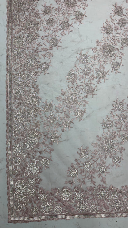 Lavender Pure Premium Net Handwork Kasti &amp; Motif Zari Metallic Sequins Work Wedding Saree