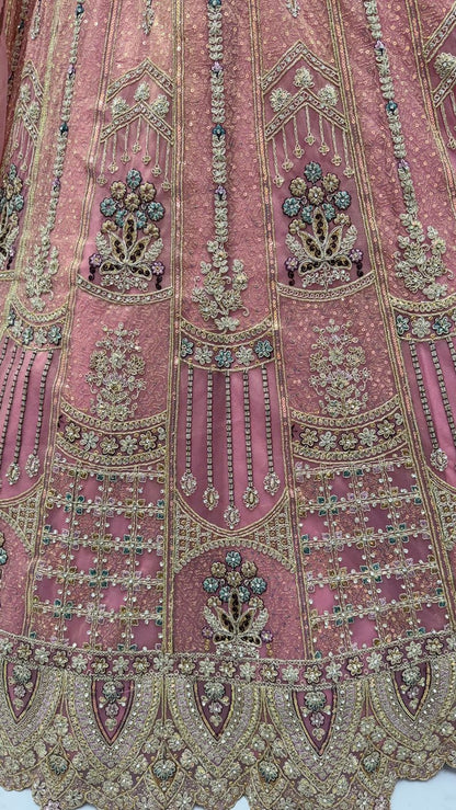 Pink Pure Soft Heavy Net Fancy Embroidery Work Bridal Lehenga Choli
