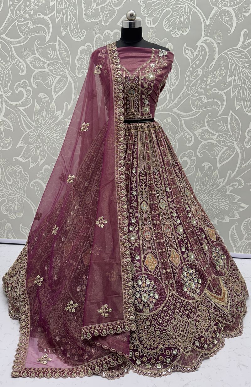 Onion Pure Soft Orgenza Sequins Work Bridal Lehenga Choli