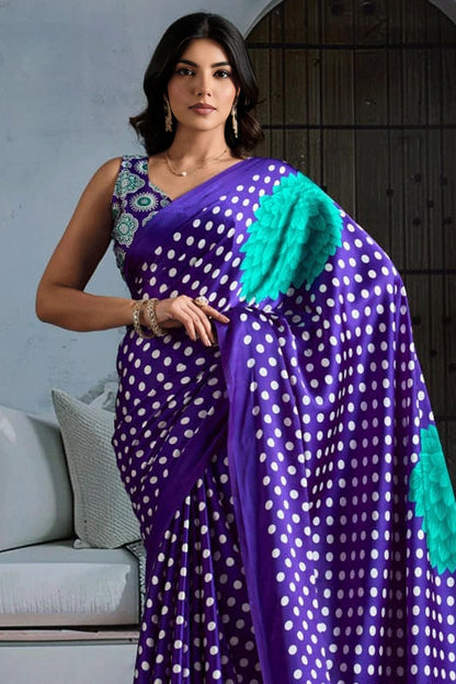 Blue Pure Modal Satin Ajrakh Print Satin Saree Japan Satin Saree Anant Tex Exports Pvt.Ltd..