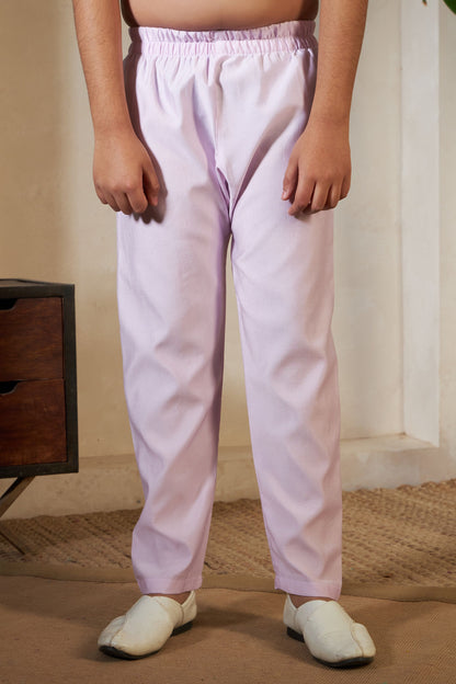 Lavender Pure Viscose Silk Silk Kids Boy Kurta Pajama With Koti Jacket 