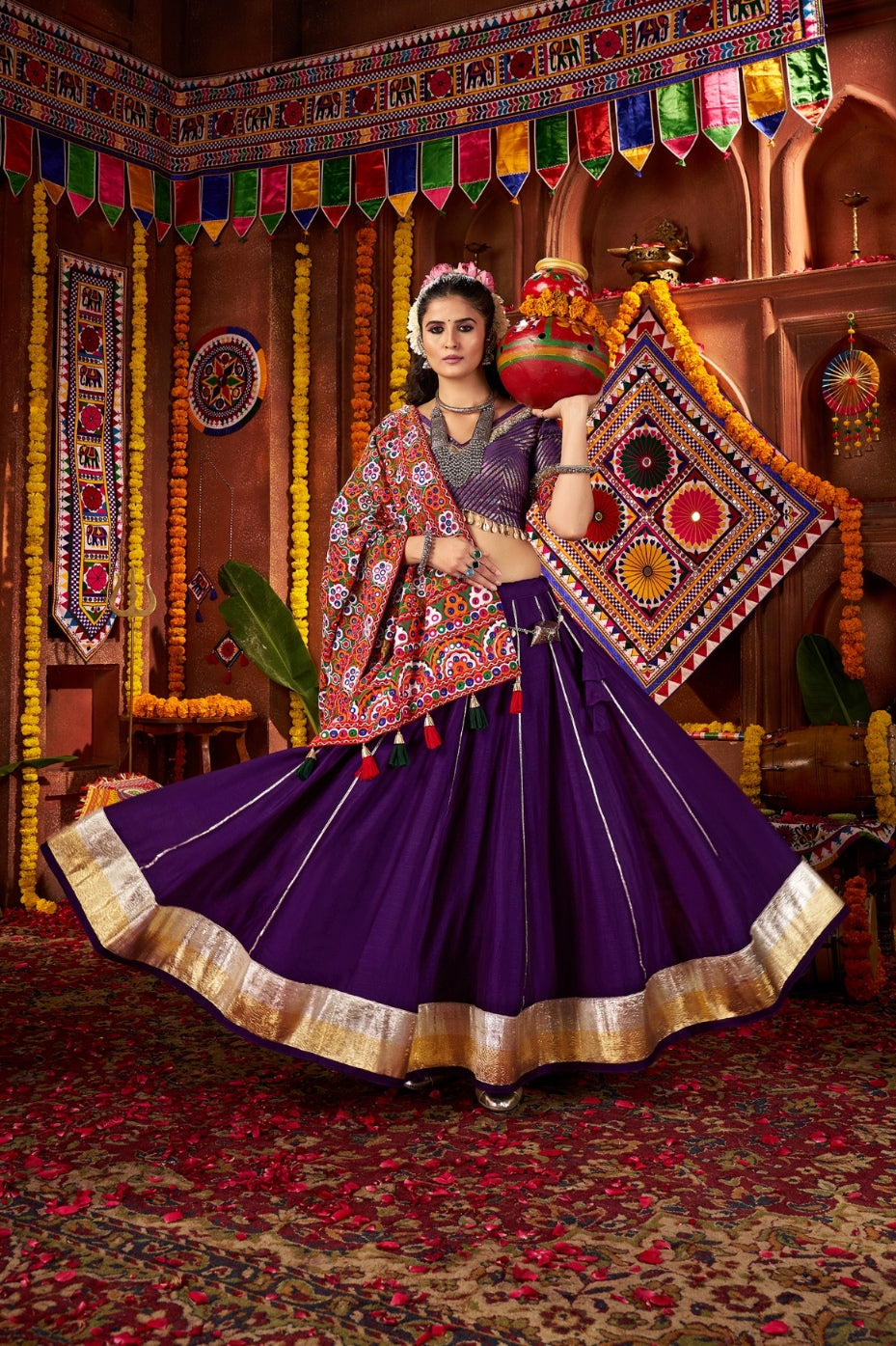 Royal purple silk Navratri lehenga choli

