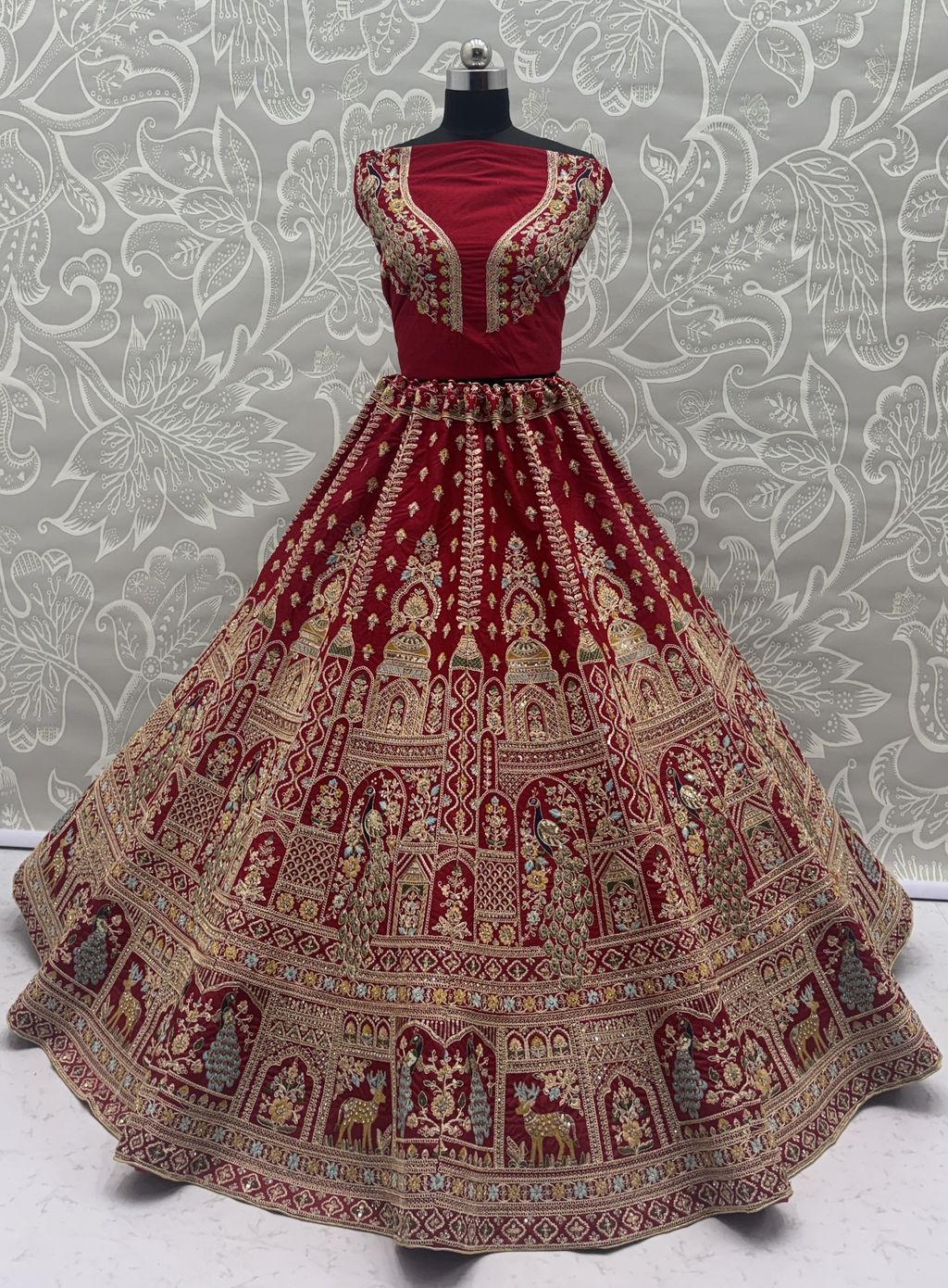 Red Pure Soft Silk Heavy Embroidery Work Bridal Lehenga